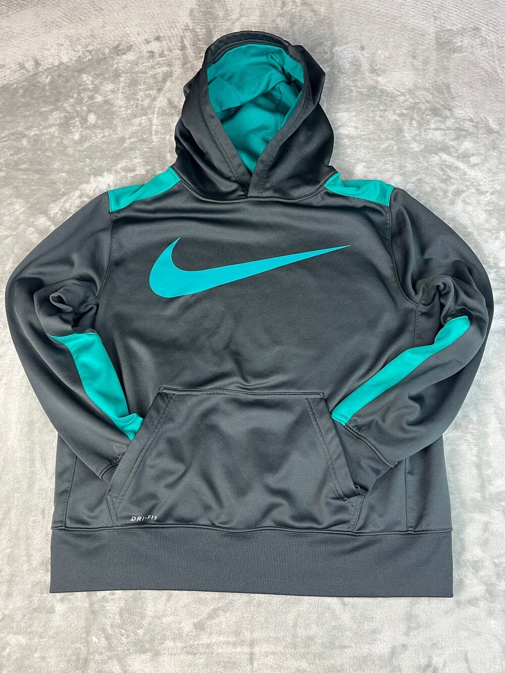 Nike Dri-Fit Youth Hoodie Black Turquoise Swoosh XL
